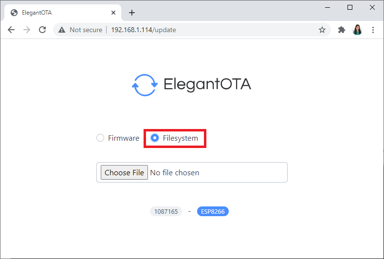 Upload Files Filesystem ElegantOTA ESP8266